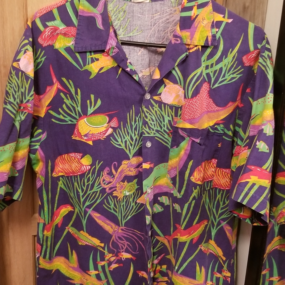 RIPPLES VTG Tropical Island Paradise Sea Blue Green Red Large Made in Barbados